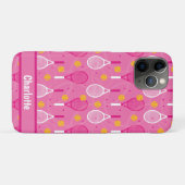 Met naam Roze en wit tennisracketpatroon Case-Mate iPhone Case (Achterkant (horizontaal))