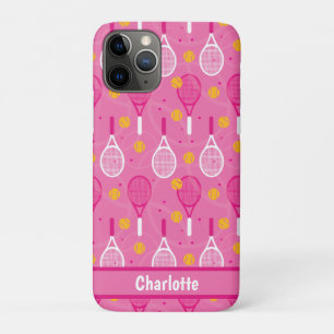 Met naam Roze en wit tennisracketpatroon iPhone 11 Pro Hoesje