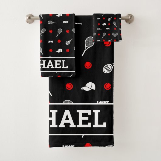 Met naam 🎾zwart-wit tennis🎾 bad handdoek (Insitu)