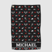 Met naam 🎾zwart-wit tennis🎾 golfhanddoek (Voorkant)