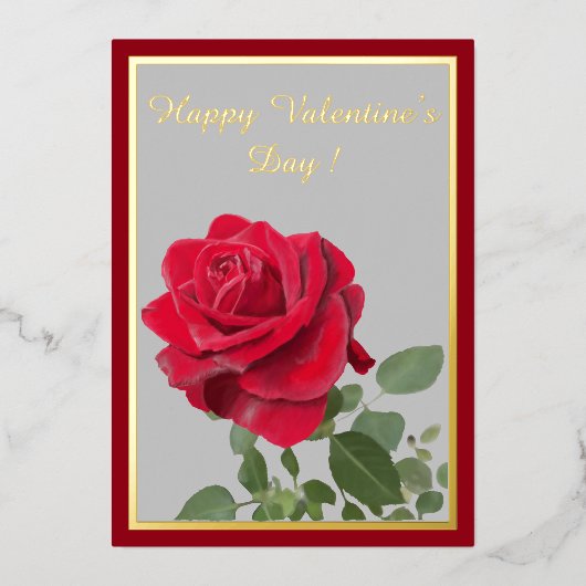Met olieverf geschilderde rode roos - Gelukkige Va Folie Feestdagenkaart (Voorkant)