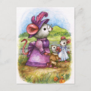 Met oma lopen - Cute Mouse Art Briefkaart