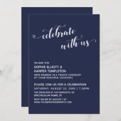 Met ons vieren met hart Script Navy Ontvangst Kaart (Voorkant / Achterkant)