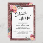 Met ons vieren! Roos Gold Glitter en Flowers Kaart (Voorkant / Achterkant)