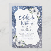 Met ons vieren! Sparkle blue glitter en floral Kaart (Voorkant / Achterkant)