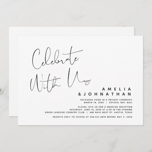 Met ons vieren, Trouw Elopement Feest Uitnodiging (Voorkant / Achterkant)