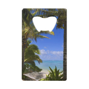 Met palmbomen omzoomd strand Cook Eilanden 2 Kredietkaart Flessenopener