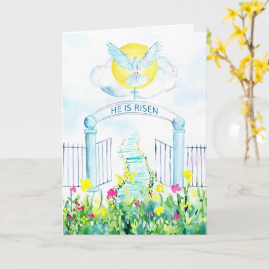 Met Pasen is Hij verrezen met kruis en duif Kaart (Gele Bloem)