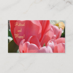Met Pensioen en Gelukkig! visitekaartjes Roze Tulp