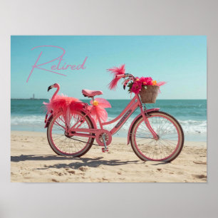 Met Pensioen Gegaande Roze Flamingo Fiets op Stran Poster