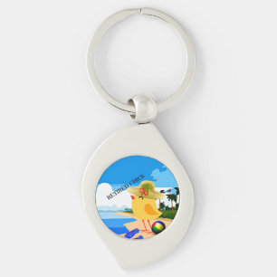 Met pensioen gegane kip op het strand, sleutelhanger