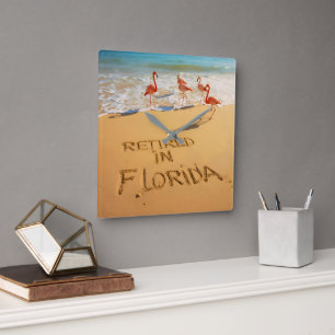 Met Pensioen in Florida Flamingo's op het Tropisch Vierkante Klok