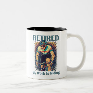 Met Pensioen Is Mijn Werk Fietsen Rijden Tweekleurige Koffiemok