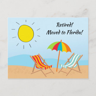Met Pensioen Verhuisd naar Florida Strand Scene Ni Aankondigingskaart