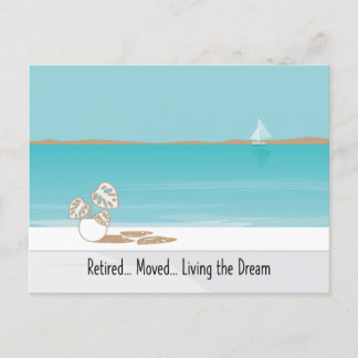 Met Pensioen Verhuisd Strand Scene Nieuwe Adres Aankondigingskaart
