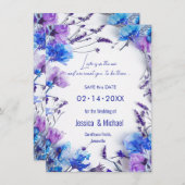 💍 met QR-code Korenbloemen en Lavendel Elegance Save The Date (Voorkant / Achterkant)