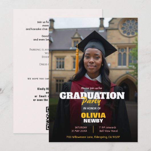 🎓Met QR-code Modern eindexamenfeest Kaart (Voorkant / Achterkant)