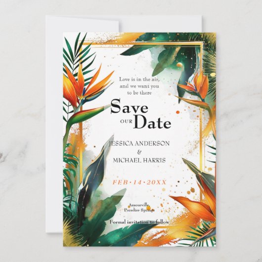 Met QR-code Vogels van het Paradijs Bliss Save The Date (Voorkant)