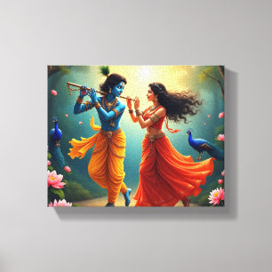 met Radha Krishna spirituele schilderijen 🌺🎶. Canvas Afdruk