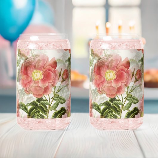met roos versierde drankblikset blikvorm glas (Insitu (Baby Shower))