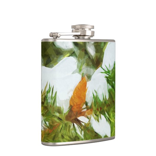 Met sneeuw bedekt Pine Abstract Impressionisme Heupfles (Rechts)