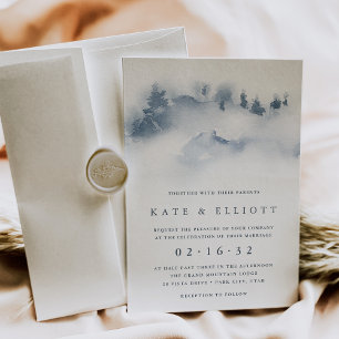 met sneeuw bedekt   Snowy Mountain Winter Wedding Kaart