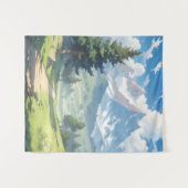 Met sneeuw bedekte bergen en weelderig groen bos wandkleed (Voorkant (horizontaal))