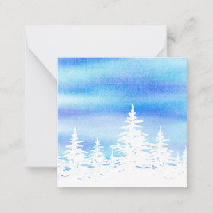 Met Sneeuw Bedekte Bomen Blauw Paarse Aquarel Wash Notitiekaartje