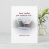 Met sneeuw bedekte rode Barn en Silo Prettige fees Feestdagenkaart (Staand voorkant)