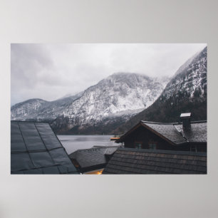 MET SNEEUW GEDEKTE MOUNTAIN NEAIR LICHAAM WATER POSTER