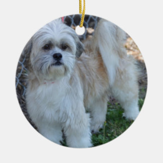 met speciale kerstboomversieringen voor foto's aan keramisch ornament