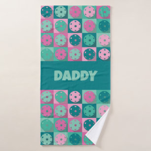 Met tekst Geweldige pickleball roze 💗 en munt 💚 Badhanddoek