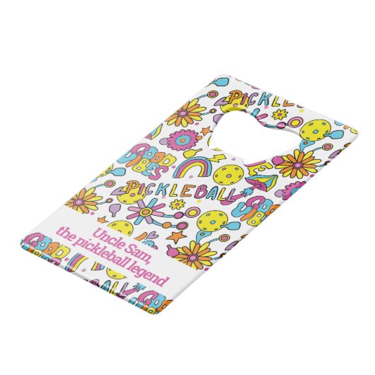 Met tekst, Groovy, retro 90s, wit Kredietkaart Flessenopener (Voorkant Gekanteld)