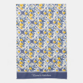 Met tekst Lemon Azulejo met blauwe elementen Theedoek (Verticaal)