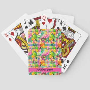 Met tekst Tropical Flamingo Pickleball  Pokerkaarten