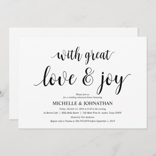 Met veel liefde, repetitie Diner Uitnodiging kaart (Voorkant / Achterkant)