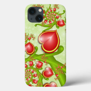 Met veel liefdesrode gele harten fractal Art iPhone 13 Hoesje