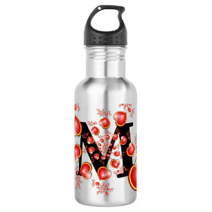 Met veel liefdesrode gele harten Fractal Monogram Waterfles