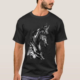 Met verf gewassen silhouet van een paard met spatj t-shirt