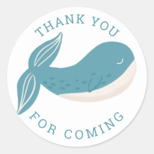 Met vriendelijke groet. Blauwe walvis. Nautical ki Ronde Sticker