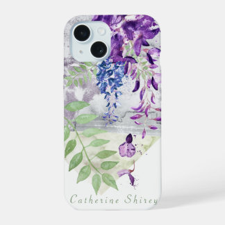 Met waterverf geschilderde wisteria-telefoonhoesje iPhone 15 hoesje