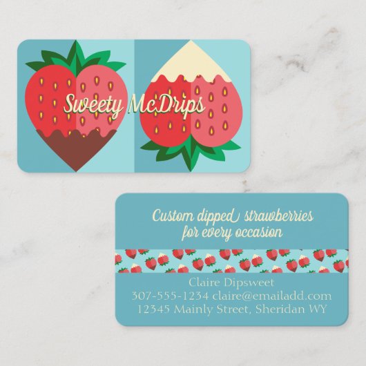 met zwarte en witte chocolade behandelde aardbeivr visitekaartje (Voorkant / Achterkant)