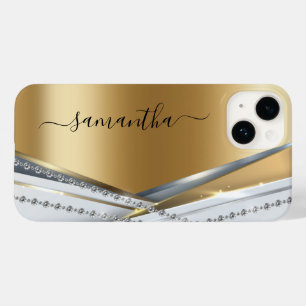 Metaal 3-D-look Calligrafie Gold Monogram Diamond Case-Mate iPhone 14 Hoesje