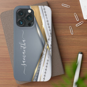 Metaal 3-D-look Calligrafie Gold Monogram Diamond iPhone 13 Hoesje