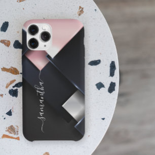 Metaal 3-D Monogram roze Zwarte vierkantjes iPhone 13 Hoesje