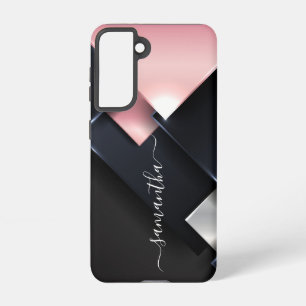 Metaal 3D Monogram Roze Zwarte Vierkantjes Samsung Galaxy Hoesje