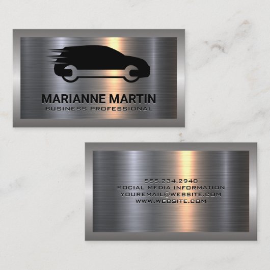 Metaal Aluminium Zilver Geborsteld | Auto Service  Visitekaartje (Voorkant / Achterkant)