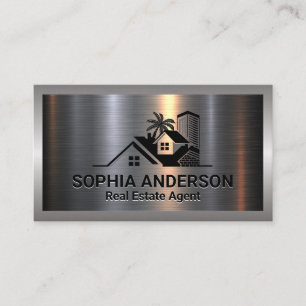 Metaal Aluminium Zilver Geborsteld Vastgoed Logo Visitekaartje