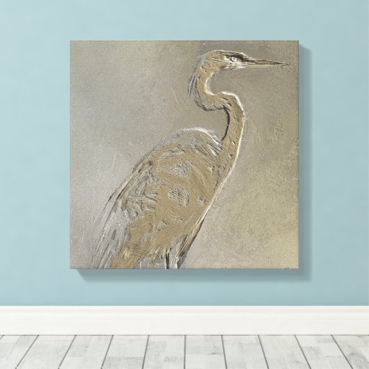 Metaal Blauwe Heron Canvas Afdruk (Insitu (Houten vloer))