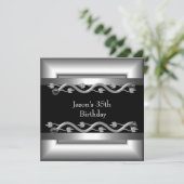 Metaal Chrome Black White Style Silver Mannen 40th Kaart (Staand voorkant)